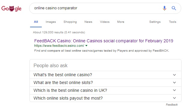 google search result for online casino comparator