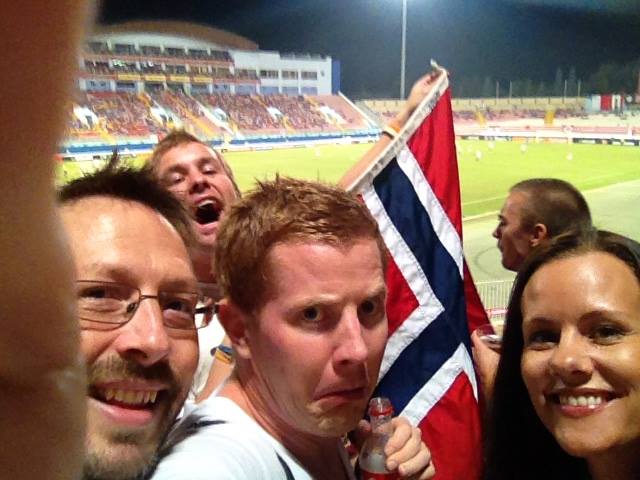Roy andhis friends in a Norwegian football match