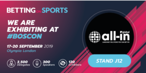 Betting On Sports 2019. All-in Global Stand J12 BOSCON 2019