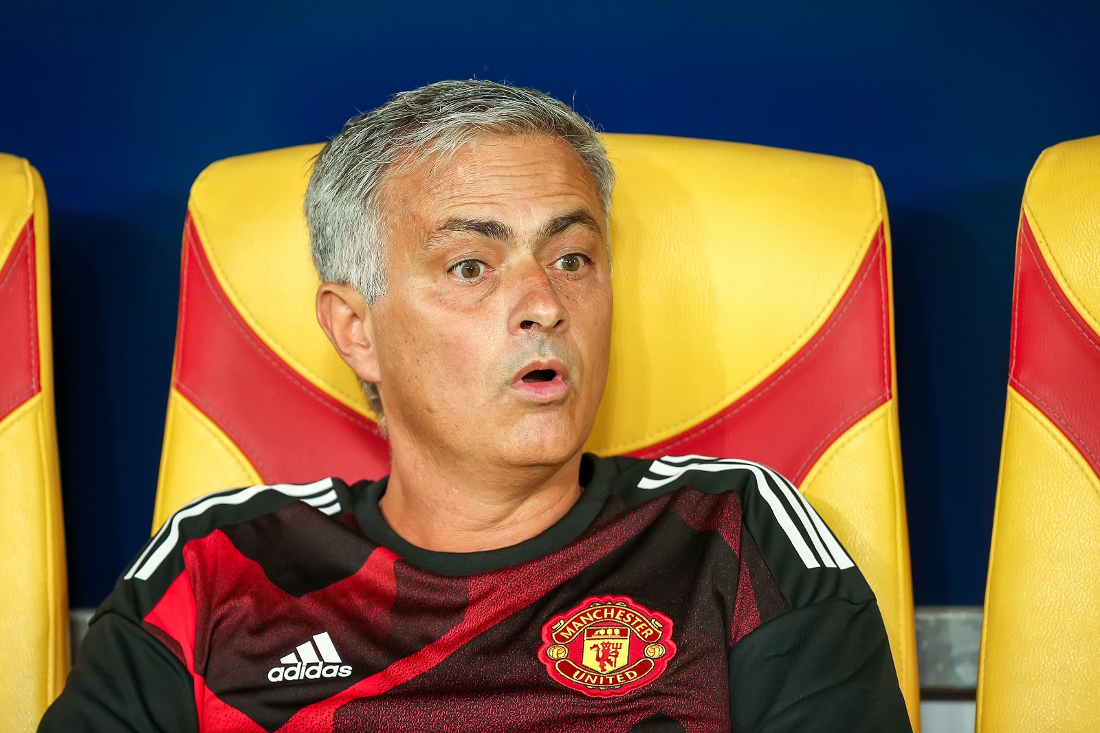 Mourinho showing a surprised and disappointed mood.